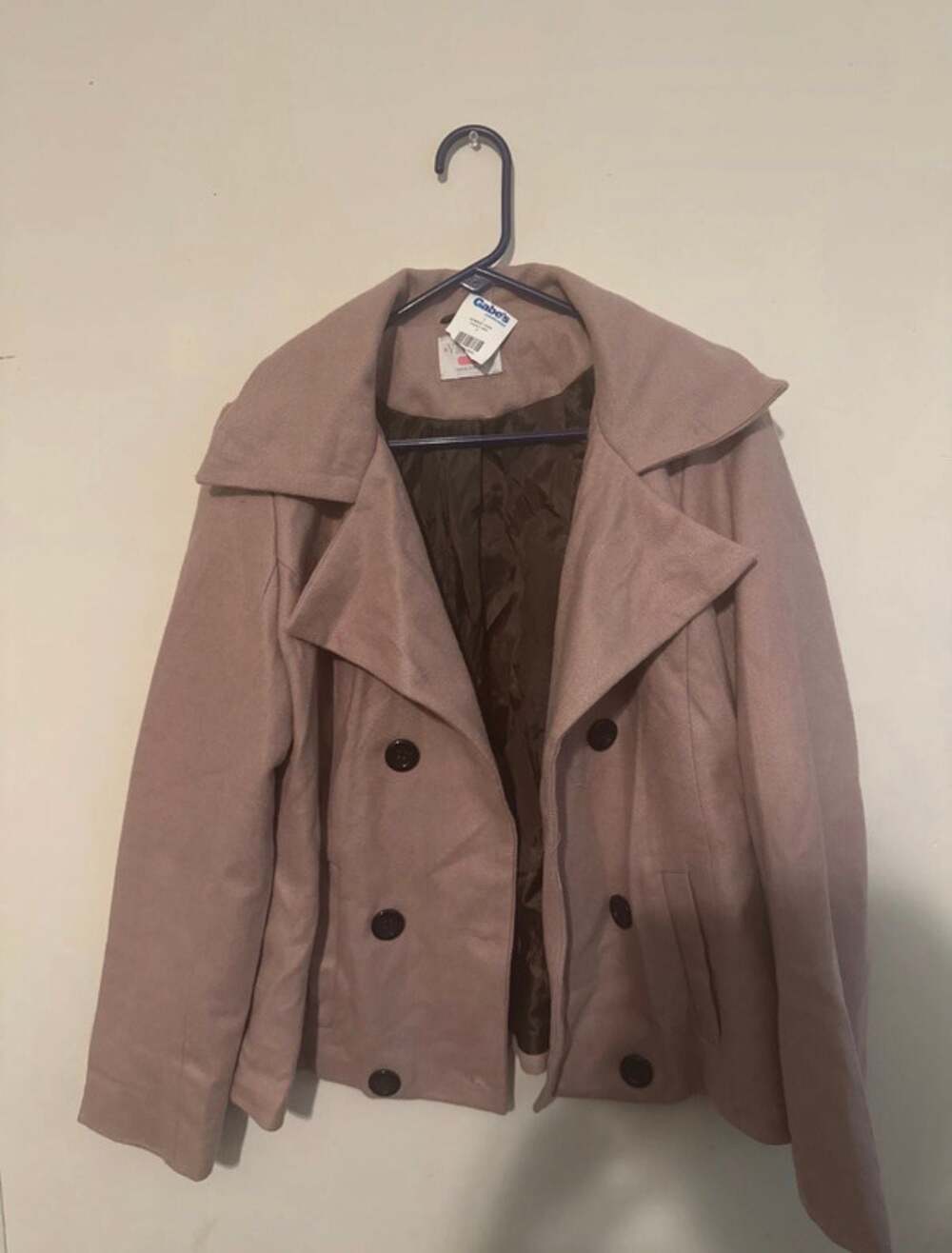 VMONG Pink Double Breasted Peacoat Short Trench Jacket